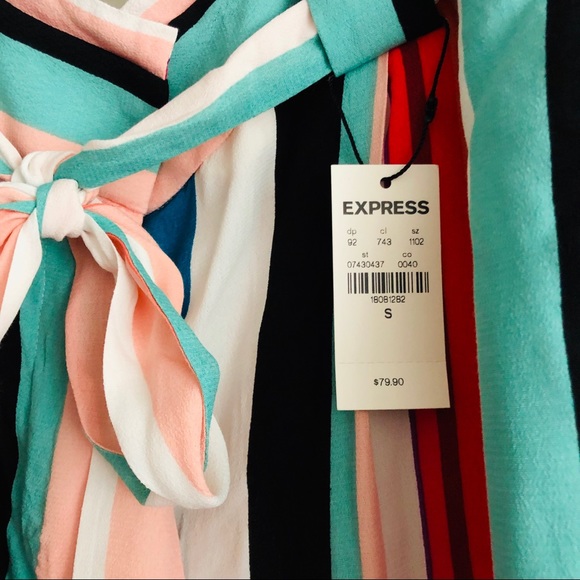 Express - High Waist Striped Wide Leg Pant - Picture 2 of 6